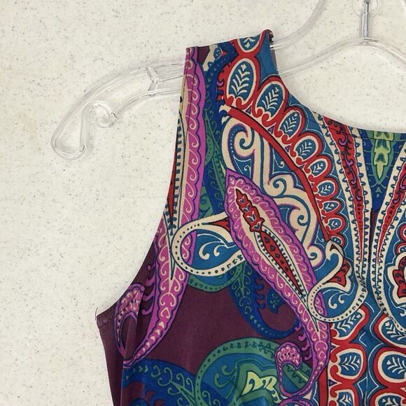 Signature By Robbie Bee Maxi Dress Womens Petite Medium PM Paisley Beaded Boho - Picture 6 of 11